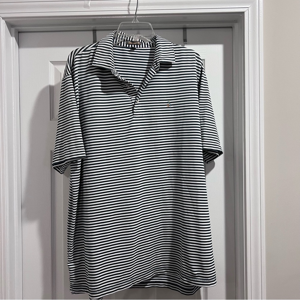 Peter Millar Shirt Mens XL Navy Blue Striped Summer Comfort Polo Short Sleeves